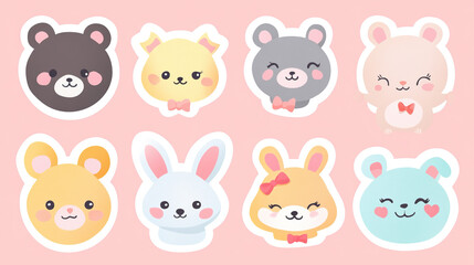 Fototapeta premium Set of cute animal faces in kawaii style