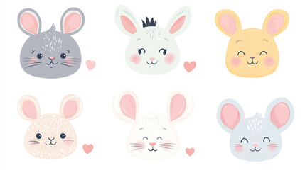 Obraz premium Set of cute animal faces in kawaii style
