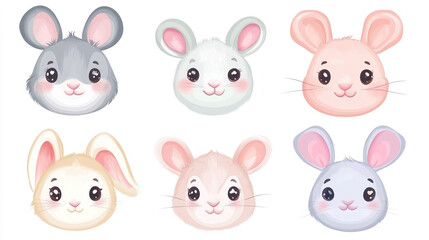 Fototapeta premium Set of cute animal faces in kawaii style