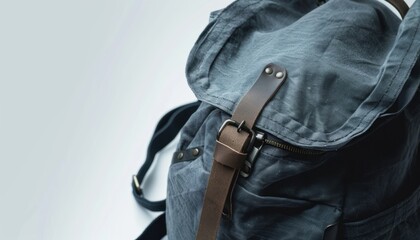 Stylish outdoor backpack with leather straps on a light background