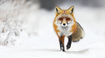 Fototapeta premium Red Fox Walking in a Snowy Forest