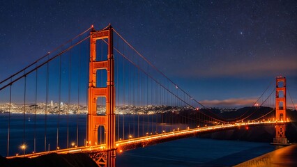 Golden Gate Bridge at night, San Francisco, California, USA.