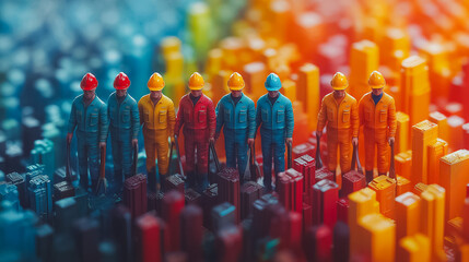 Dynamic celebration of International Workers' Day with diverse workers in colorful attire, holding tools of their trade