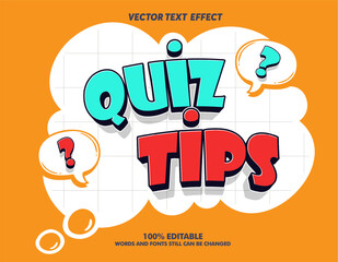 Editable text effect - Quiz Time and Quiz Tips 3d cartoon template style premium vector. Trendy color background	