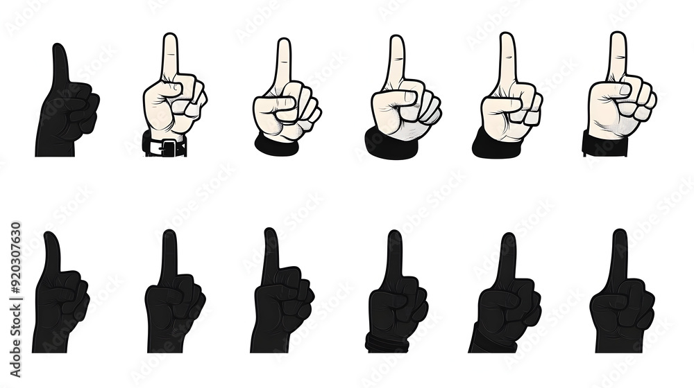 Poster a collection of hand gestures showing a raised finger, indicating various expressions.