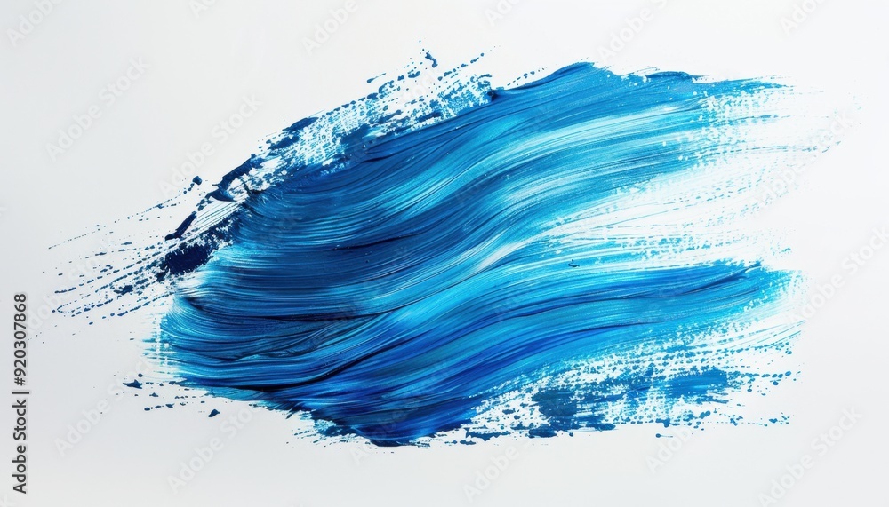 Poster abstract blue paint stroke on white canvas displaying smooth texture and vibrant color