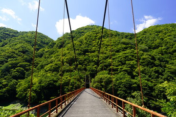 天ケ瀬渓谷の山にかかる橋