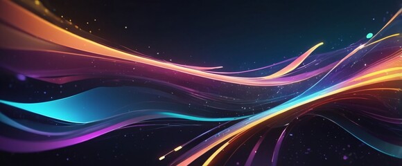Obraz premium A futuristic cyber-themed background with dynamic, glowing waves of color and sparkling effects. The smooth, gradient surface and defocused elements create a sense of speed and movement, making it per