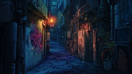 Fototapeta premium Anime City Alleyway at Midnight