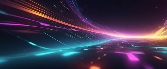 Naklejka premium A futuristic cyber-themed background with dynamic, glowing waves of color and sparkling effects. The smooth, gradient surface and defocused elements create a sense of speed and movement, making it per