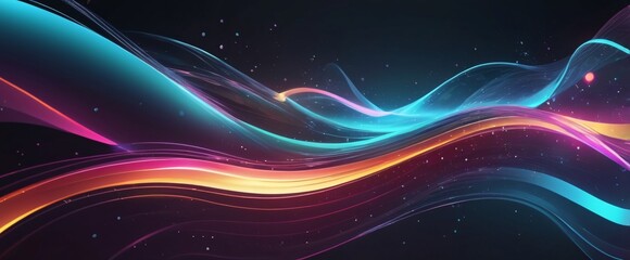 A futuristic cyber-themed background with dynamic, glowing waves of color and sparkling effects. The smooth, gradient surface and defocused elements create a sense of speed and movement, making it per