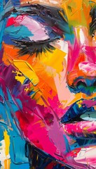 Abstract portrait with thick brushstrokes, bright colors, and a focus on the eye.