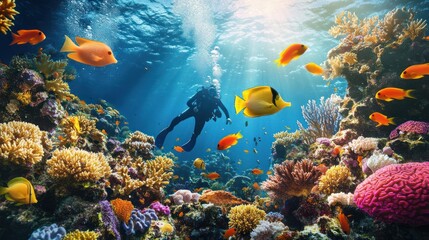 Underwater Paradise: Scuba Diver Exploring Vibrant Coral Reef