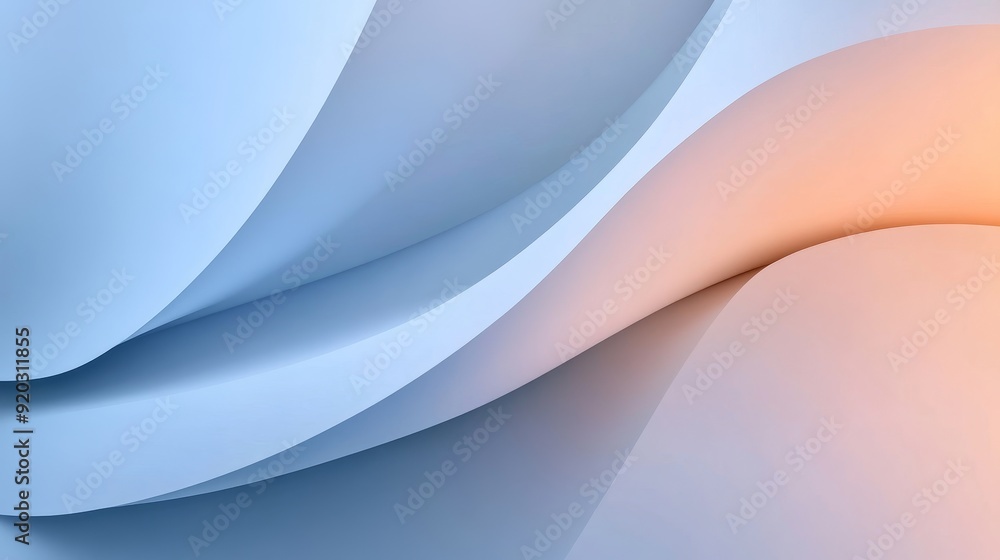 Poster a smooth, abstract design featuring flowing curves in shades of blue and orange, creating a calming 