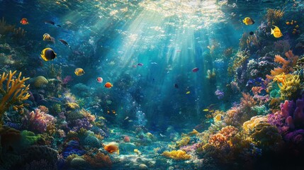 Fototapeta premium Vibrant Coral Reef Underwater Scene