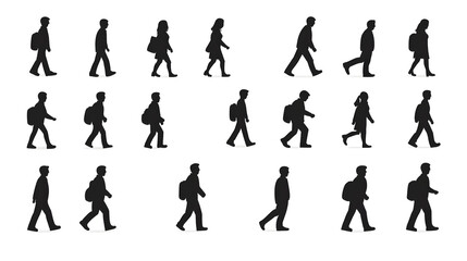 Silhouette illustrations of people walking, showcasing various poses and movements.