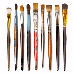 Fototapeta premium Creativity Unleashed - Set of Artist's Paintbrushes on White Background