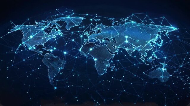 world map background and virtual global internet links overlay screen.