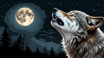 Obraz premium Wolves Howl at the Full Moon