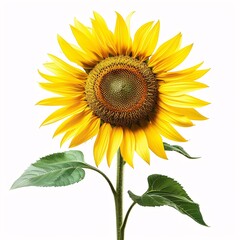 Obraz premium Bright Yellow Sunflower with Intricate Petals on White Background
