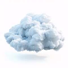 Fluffy White Cloud with Defined Edges Floating on Isolated White Background