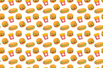 Fast Food in Flat Vector Background Seamless Pattern