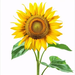 Obraz premium Blooming Sunflower Radiating Vibrant Yellow Petals on White Background
