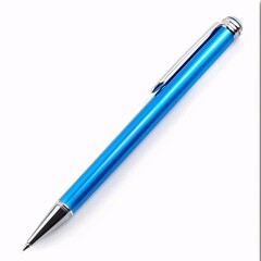 Sleek Blue Metallic Pen with Cap on White Background - Office Stationery Concept