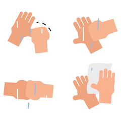 Various poses of washing hands with running water vector illustration