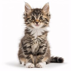 Adorable Fluffy Kitten Poses for Camera on White Background