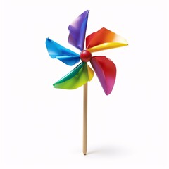Vibrant Pinwheel Toy Whirling on White Background
