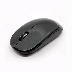 Modern Black Wireless Mouse with Scroll Wheel on White Background