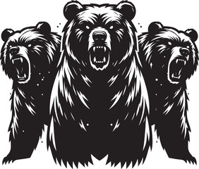 Bear group Silhouette vector illustration isolated on white background