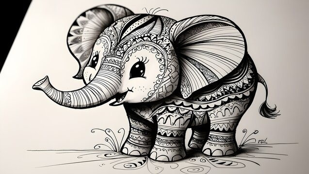 mandala art cute eliphant coloring book page 