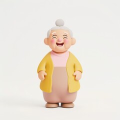 Character elderly woman, grandmother in 3D style on a white background
