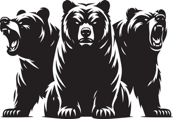 Bear group Silhouette vector illustration isolated on white background