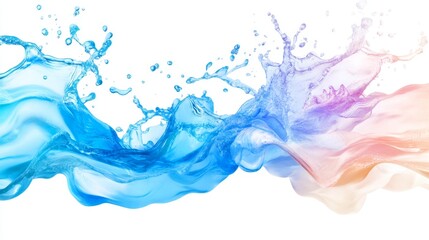 Abstract blue, purple, and orange water splash on white background.