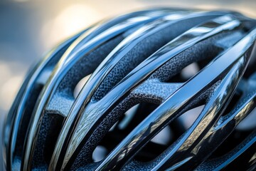 Close-up of a cyclist helmet designed for aerodynamic efficiency, High-resolution, detailed textures, crisp focus