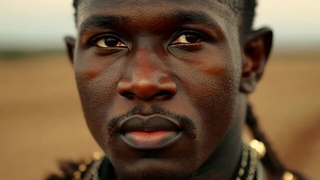 Historical roots The Zulu warriors face carries the weight of his tribes rich history and cultural heritage.