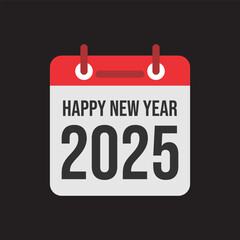 Red calendar, Happy New Year, 2025.