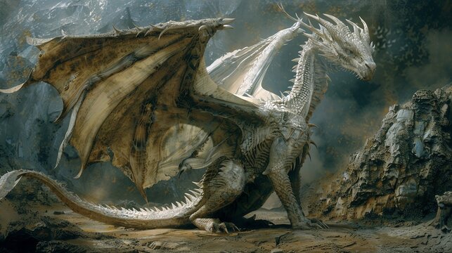 Fafnir, the legendary dragon, portrayed in Renaissance art with elaborate wings and an aura of ancient magic