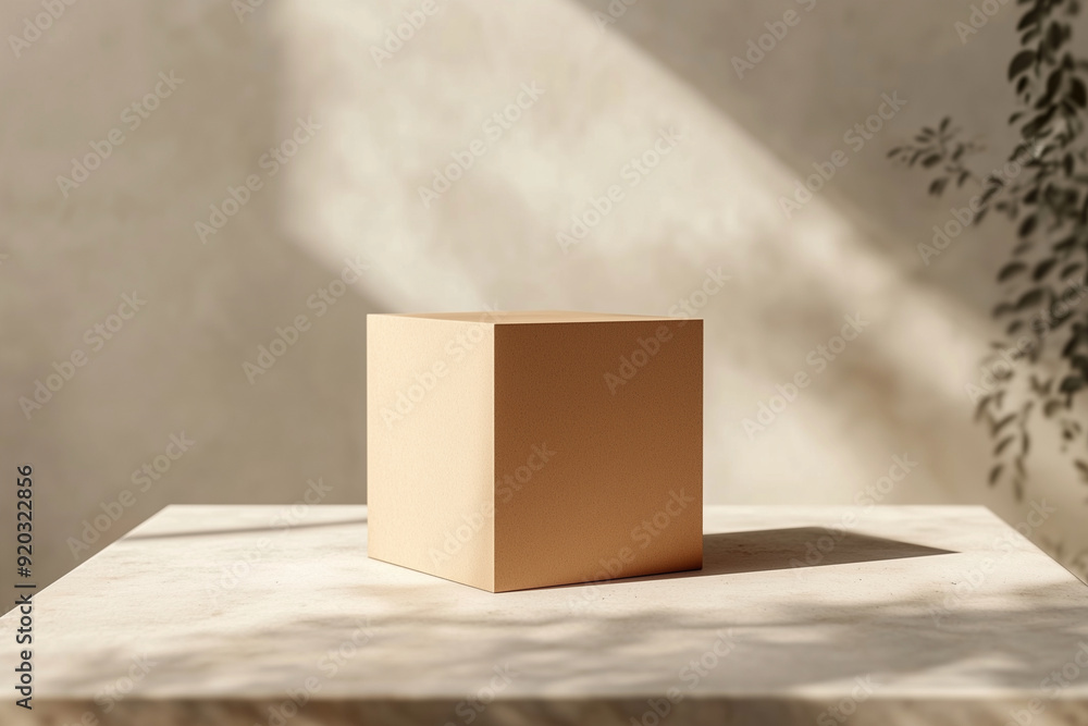 Poster cardboard box sits on a table in front of a wall. the box is empty and has a plain brown color. the 
