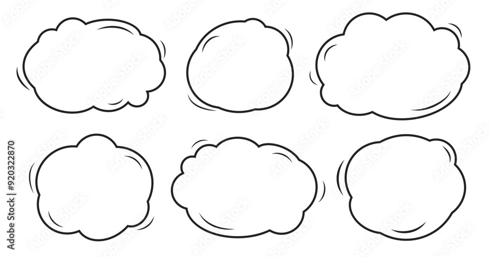 Poster speech symbol talk and thinking doodle background. bubble with clouds thin line set.