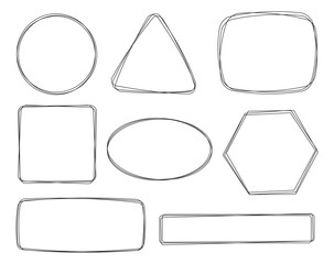 Geometric shapes outline hand drawn borders frames design.
