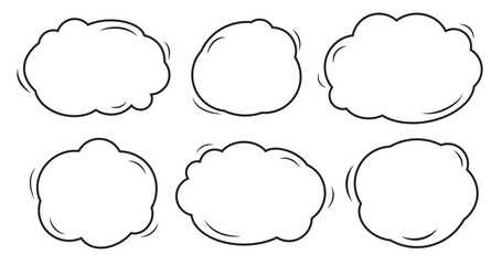 Speech symbol talk and thinking doodle background. Bubble with clouds thin line set.