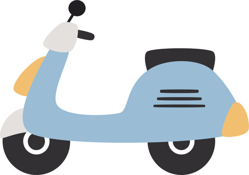 blue scooter graphic, side view, simple design