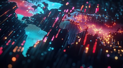Digital World Map with Connecting Lines and Data Streams