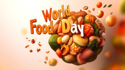 World Food Day with various fruits, vegetables, and grains.