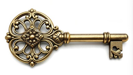 Antique gold key with intricate detailing, antique, gold, key, ornate, vintage, design, metallic, intricate, old, aged