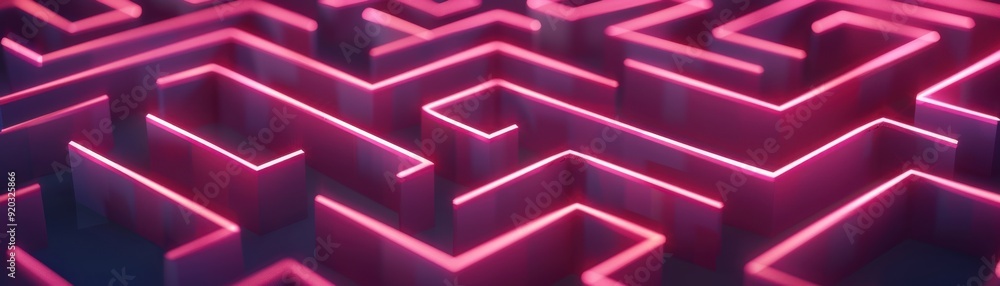 Poster a vibrant, illuminated maze design showcasing intricate pathways and dynamic lighting in shades of p